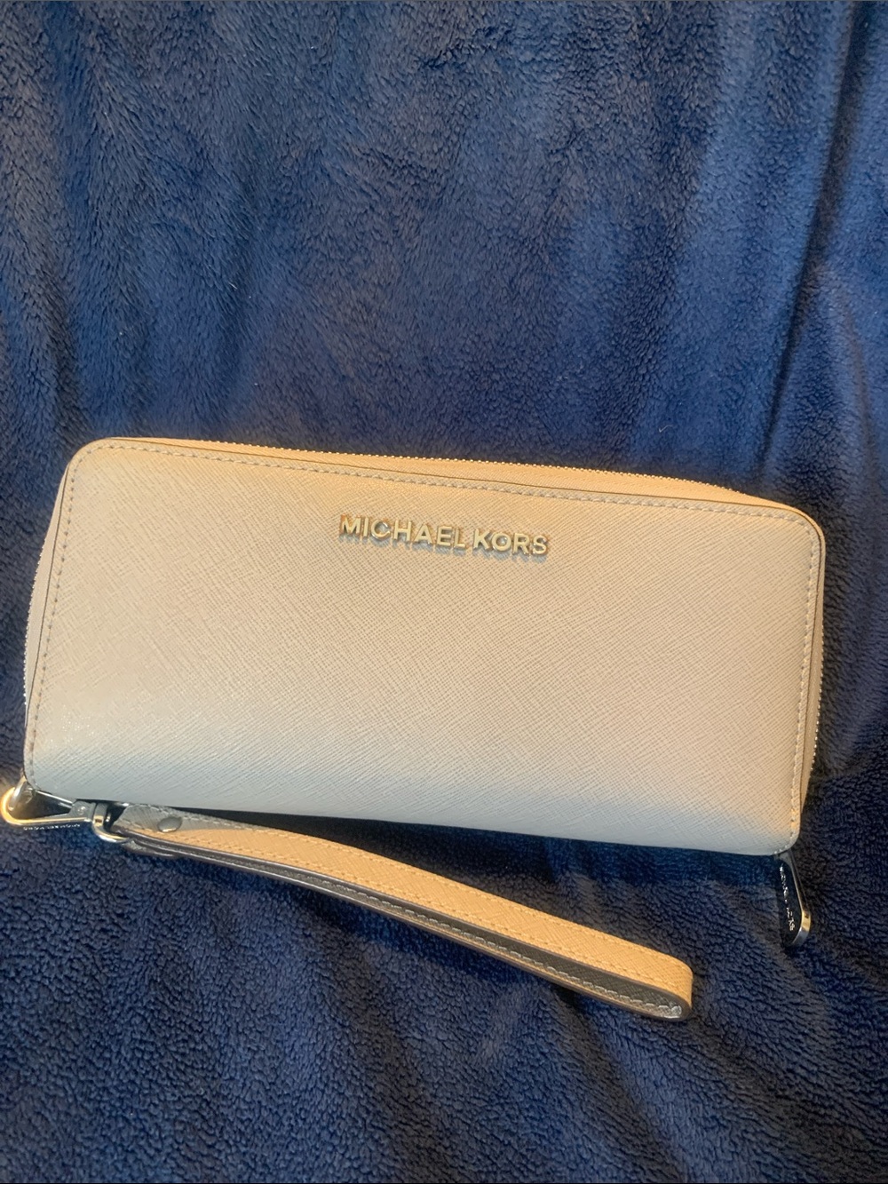 Michael Kors Cream Zip-Around Wristlet Clutch with Gold Logo